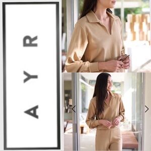 AYR The Courtside Tan Long Sleeve Polo Shirt Biscuit, S